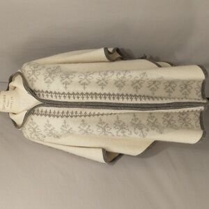 Alafoss Icewool Cape Soft Natural Wool from Iceland Hooded w Zipper Cream & Gray